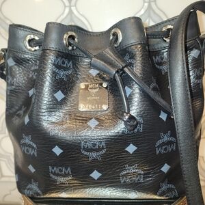 MCM Bucket Bag in Black, Silver-Tone Hardware Made in Germany. Includes Dust Bag